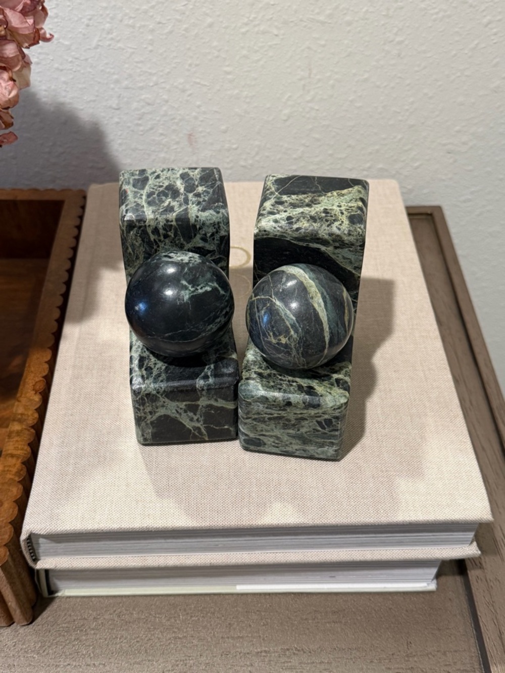 Threshold x Studio McGee 2pc Green Marble Ball Bookends